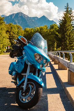 Beautiful motorbike at the famous Jochpass-Kanzel, Bad Hindelang, Allgaeu, Bavaria, Germany