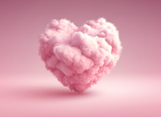 Pink Fluffy Heart Cloud. Concept Design for Valentines Day Greeting Card, Banner, Leaflet. Realistic 3d Render. Vector Illustration