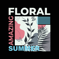 Vector drawing print for clothes, floral paradise summer. Vector floral print, poster, banner.
