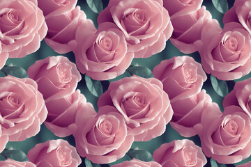 Beautiful roses seamless background. Romantic flowers luxury repeating backdrop. Generative AI