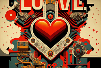 Vintage LOVE sign typography in style of constructivism . Generative AI