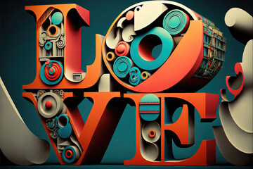 Vintage LOVE sign typography in style of constructivism . Generative AI