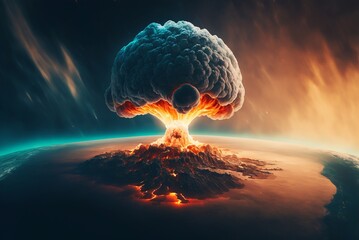 Nuclear explosion on Earth. Vision from satellite. Created with Generative AI Technology