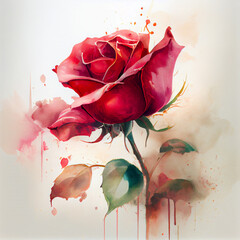 Watercolor painting art. Generative Ai illustration pink rose
