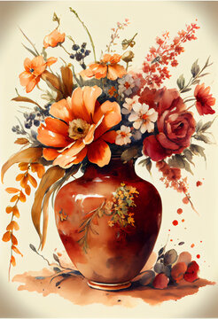 Watercolor painting art. Generative Ai illustration bouquet of flowers