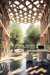Fototapeta premium Green Office Interior Concept, Generative AI