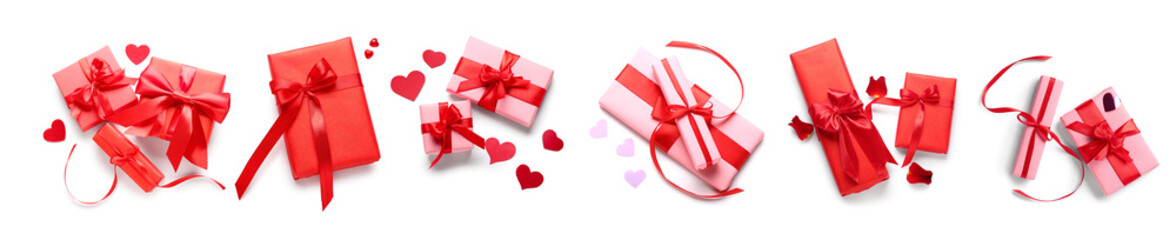 Fototapeta Set of gifts for Valentine's Day isolated on white, top view obraz