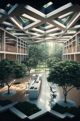 Green Office Interior Concept, Generative AI