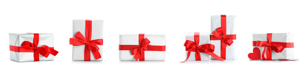 Set of gift boxes for Valentine's Day isolated on white