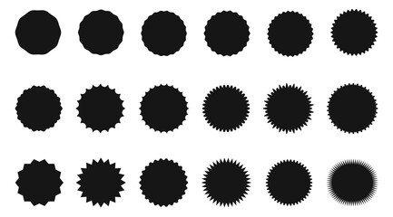 Icon set of round labels or stickers isolated. Starburst style icon symbol. Vector illustration.