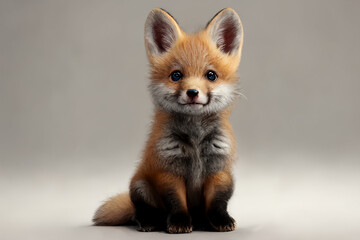 A cute baby fox sitting, white background, generative ai