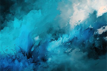 Obraz premium a painting of blue and white clouds and water with a black background and a white border around the edges of the painting and the bottom half of the painting is blue and white clouds. Generative AI 