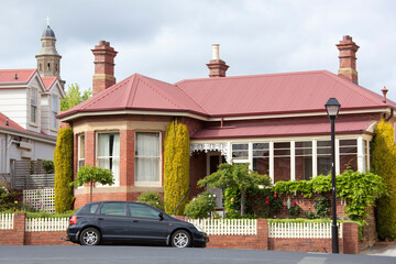 Fototapeta na wymiar Hobart Town Red Roof Residential House