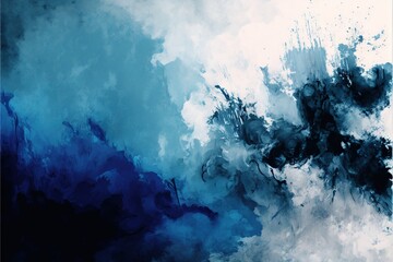  a painting of blue and white clouds with a black background and a black and white picture of a person in the background with a black and white background with a blue background. Generative AI 