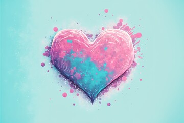 painted heart with water colours in pastel pink and blue generative AI