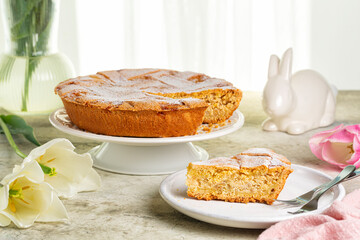 Italian Easter cake. Pastiera Napoletana. Traditionally made with  pre-cooked wheat grains, grano...