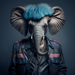 portrait of an elephant dressed as a punk. Generative AI