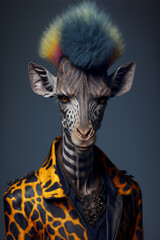 portrait of a giraffe dressed as a punk. Generative AI