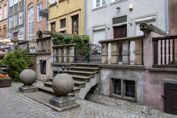 Fototapeta na wymiar Example of stoop (small porch) in Gdansk, Poland