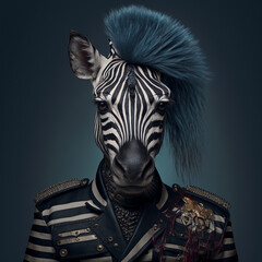 portrait of a zebra dressed as a punk. Generative AI