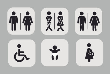 sanitary signage icons, restroom area vector indicators