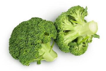 fresh broccoli isolated on white background close-up with full depth of field. Top view. Flat lay