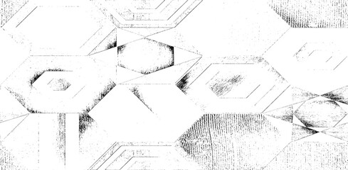 Monochrome texture composed of irregular graphic elements. Distressed uneven grunge background. Abstract vector illustration. Overlay for interesting effect and depth. Isolated on white background.