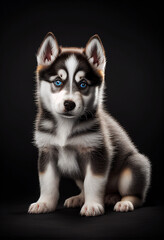 Obraz premium Cute Puppy Small Dog on Black Background Looking at the Camera in a Sitting Position