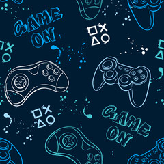 Seamless abstract pattern with colorful silhouettes joystick game. Background for boys. © artlavi_design