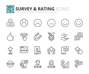 Fototapeta Simple set of outline icons about survey and rating obraz