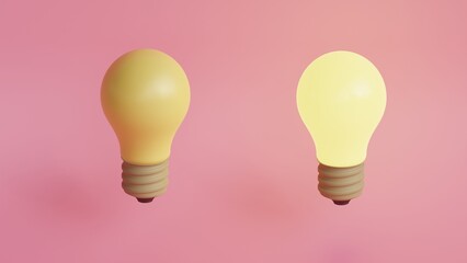 Lamp 3d in realistic style on pink background.  Bright background. Modern 3d graphic. Electric lightbulb, glowing lamp. Modern style.