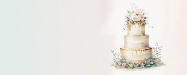 Wedding Cake with copy space - Watercolour (Generative Art - AI)