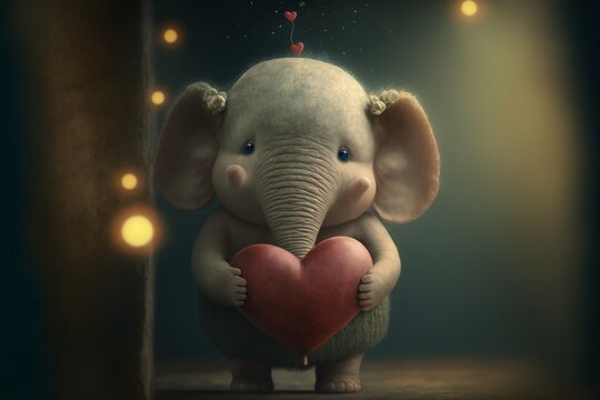 Cute little elephant holding a heart, perfect for Valenties day 