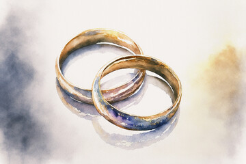 Obraz na płótnie Canvas Wedding Rings - Watercolour (Generative Art - AI)