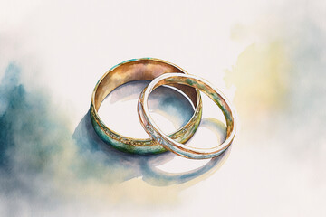 Obraz na płótnie Canvas Wedding Rings - Watercolour (Generative Art - AI)