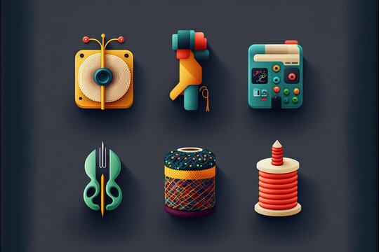  a collection of different items that are on a table together, including a sewing machine, a sewing needle, a sewing needle, and a sewing needle and a spooly hook. Generated AI