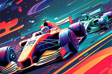 Poster a Formula 1 race, with several cars competing at high speed on a modern track. © Jacques Evangelista