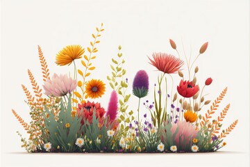  a bunch of flowers that are in the grass together on a white background with a white border around them and a white background with a white border around the edges with a white border. Generated A