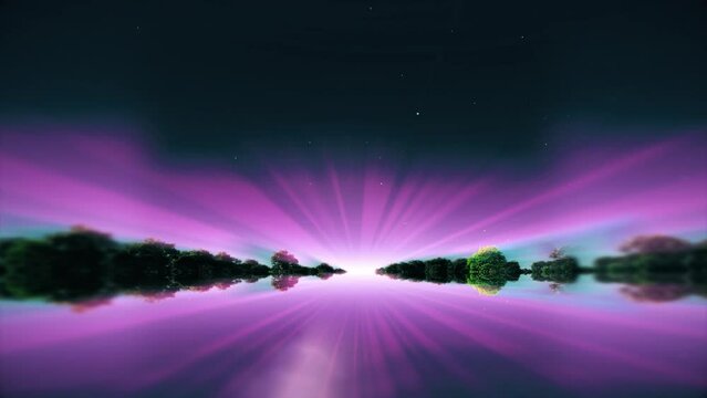 Purple light on watery islands horizon