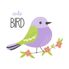 cartoon card with cute bird, flat style
