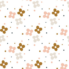 floral blooms seamless pattern on white background, flat style