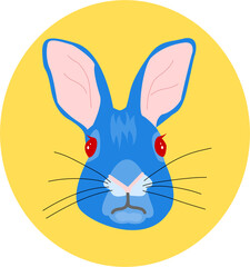 chinese lunar new year blue rabbit bunny ears face portrait red eyes 2023