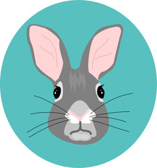 grey bunny rabbit portrait face vector flat illustration circle background head ears easter holiday festive year of the rabbit chinese new lunar year