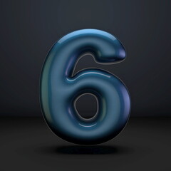 Dark blue shiny font Number 6 SIX 3D