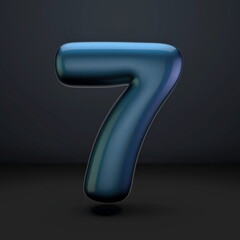 Dark blue shiny font Number 7 SEVEN 3D