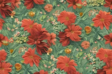 Foto auf Acrylglas A beautiful fantasy vintage wallpaper with a botanical flower bunch. Generative AI © Pixel Matrix