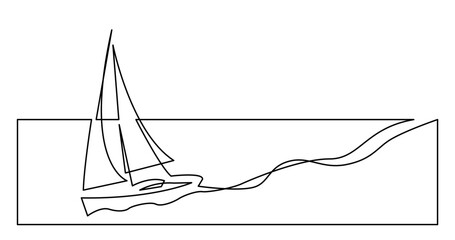 continuous line drawing vector illustration with FULLY EDITABLE STROKE of beautiful sailboat yacht greeting card with copy space