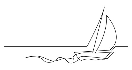 continuous line drawing vector illustration with FULLY EDITABLE STROKE of beautiful yacht sailing fast on sea