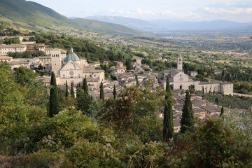 Fototapeta na wymiar View to Cathedral San Rufino and Basilica Santa Chiara in Assisi, Umbria Italy