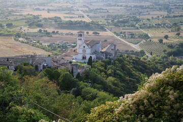 Birds view of Basilica San Francesco in Assisi, Umbria Italy